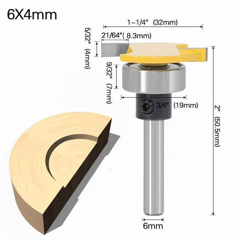 Set of 2 6 mm Shank Biscuit Wood Cutter with Bearing, Groove Cutter Tongue Shaft and Groove Milling Cutter Set T-Shape Cutter Made of Wood for Woodwork Carpenters