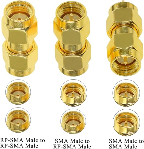Tuolnk Set of 3 Coaxial Connectors SMA Male to RPSMA Male Coaxial RF Adapter Straight RF Coaxial Connection for Wireless Extension Cable Router Pack of 3 SMA male to RPSMA male