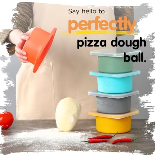 Red Stackable Silicone Artisan Pizza Dough Proofing Container Boxes with Lids-500ml-Fresh Dough Made Easy! (4set) 4 set