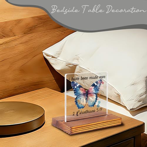 2 Corinthians 5:17 Christian Butterfly Desk Sign for Women Teen Girls Friend, Faith Based Inspirational Acrylic Plaque, Spiritual Encouragement Gift for Office Bedroom Decor EC426