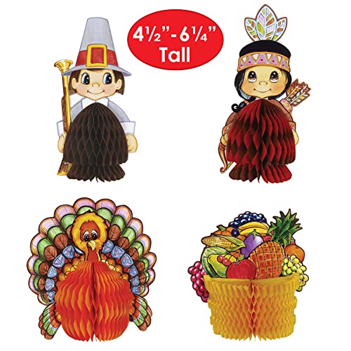 Beistle 4 Piece Thanksgiving Decorations Mini Pilgrim And Turkey Table Centerpieces For Fall Autumn Party Décor