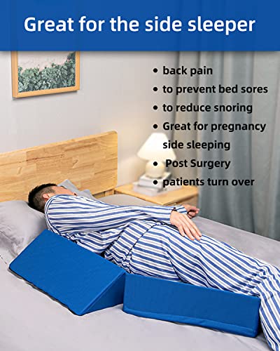 Fanwer Positioning Wedge Pillow for Side Sleeping (3 in 1), 40 Degree Triangle Bed Wedges & Body Positioners for Back Pain, Preventing Bedsores, After Surgery, Knees Elevated, Pregnancy Sky Blue 19.69in