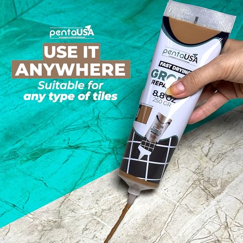 PENTAUSA premixed tile grout repair in beige brown, 8.8 oz container