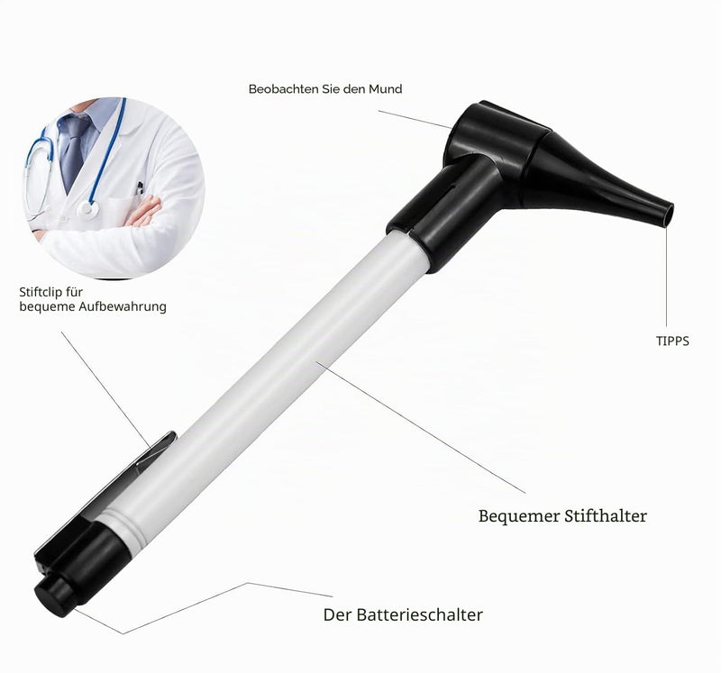 Slimline Stainless Steel Hand Otoscope with Soft LED Light and 7 Specula Tips for Kids, Adults, Pets, Animals silver colors