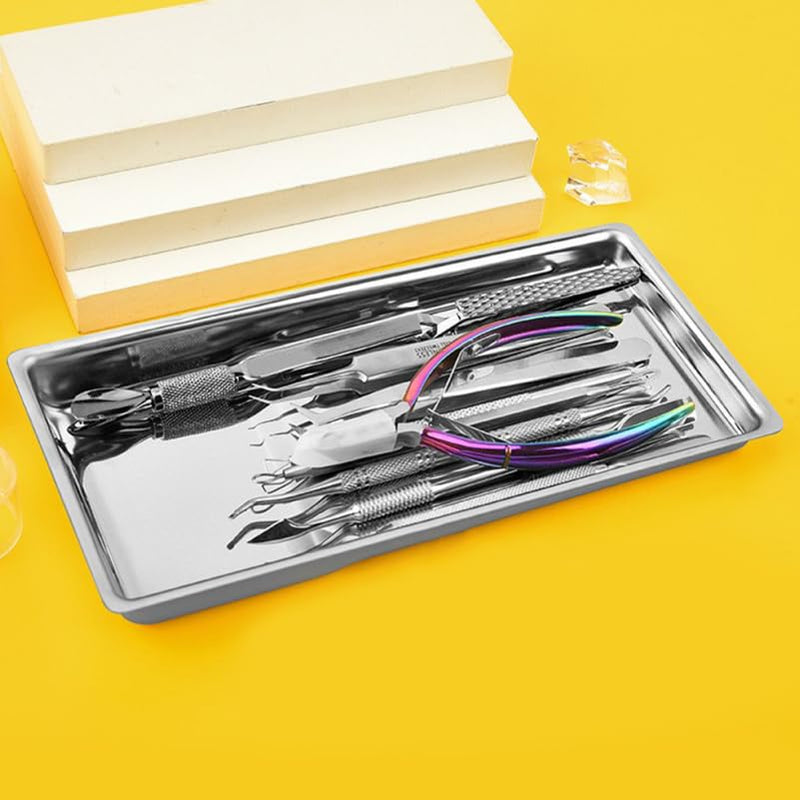 OUNONA Disinfectant Tray Stainless Steel 19.8 x 9.3 Inch Metal Tray for Manicure and Beauty Salon Tools Sterilisation Organiser