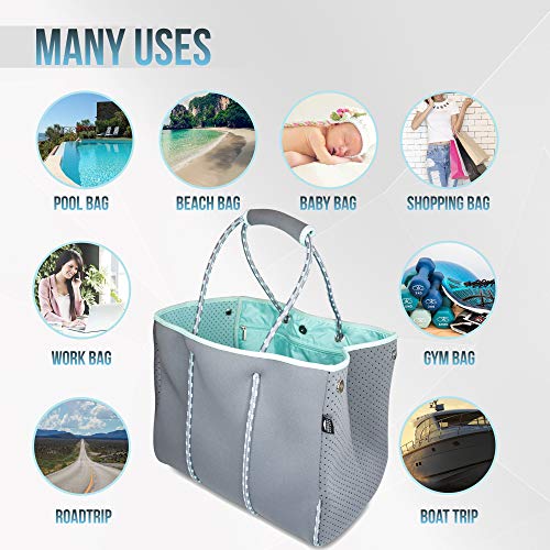 Nordic By Nature Large Designer Beach Bag Tote For Women, Men And Kids Grey/Turquoise