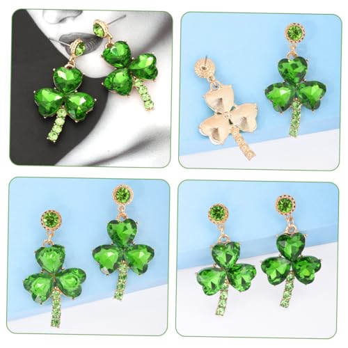 COLLBATH St Patricks Day Earrings for Women Rhinestone Shamrock Drop Leaf Earrings Festive Holiday Jewelry Party
