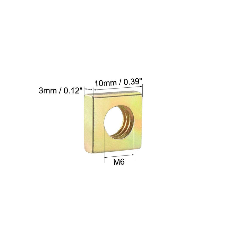 [Australia - AusPower] - uxcell Square Nuts, M6x10mmx3mm Yellow Zinc Plated Metric Coarse Thread Assortment Kit, 50 Pcs M6x10mm(L)x3mm(H) 