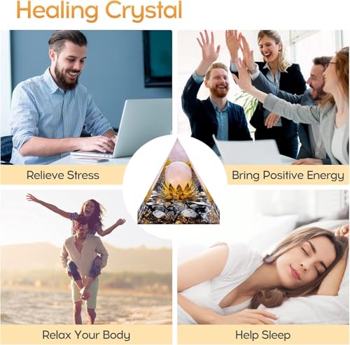 Flower Orgone Pyramid for Positive Energy, Orgonite Rose Quartz&Snowflake Obsidian Healing Crystal for Reduce Stress Chakra Reiki Meditation Attracts Lucky and Success Black