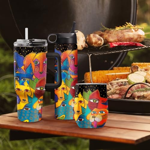 RainCaper 18/8 Stainless Steel Insulated Water Tumbler with Straw | 24oz, BPA-Free, Double Wall for Hot & Cold | Travel-Friendly, Cup Holder Ready Laurel Burch Dogs, Dogs, Dogs