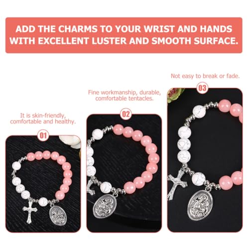 Alasum Elastic Glass Cross Bracelet for Women with Alloy Beads, Not Easy to Break Rosary Beaded Bracelet Jewelry, Smooth Surface and Excellent Luster, for Special Occasion or Valentines