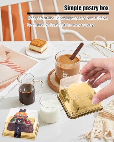 Mini Cake Boxes, 100 Pack Desert Containers With Lids Mooncake Box Mini Dessert Containers For Cheese Pastry Dessert Mooncake (Gold) Gold