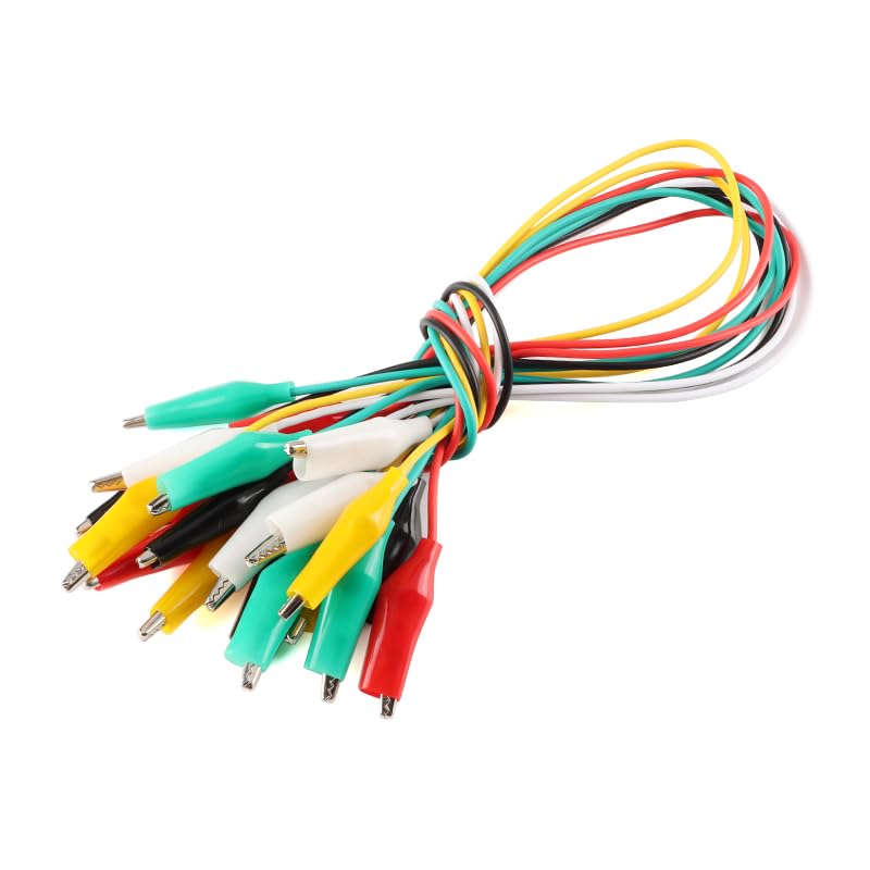 [Australia - AusPower] - Alligator Clip Test Leads, 50cm Colorful Dual-Ended Crocodile Clips, Wire Jumpers with 5 Colors, Set of 10, Electrical Clips for Electronic Experiments, Circuit Testing Connections 