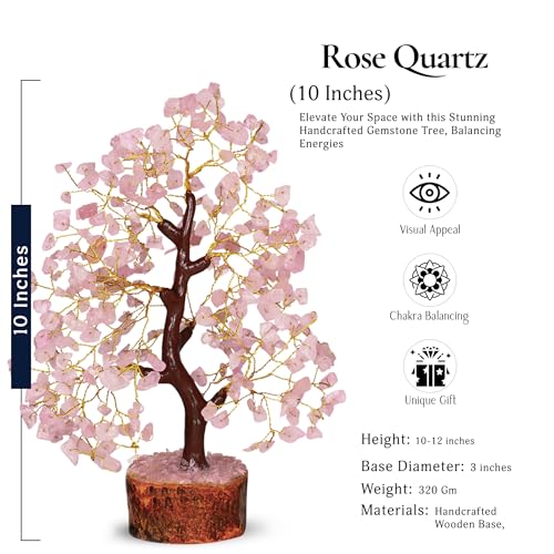 YATSKIA Rose Quartz Tree of Life, Chakra Wire Bonsai, Feng Shui Money Tree for Positive Energy, Home Office Decor, Spiritual Gift, Meditation Accessories Rose Quartz (Copper Wire)