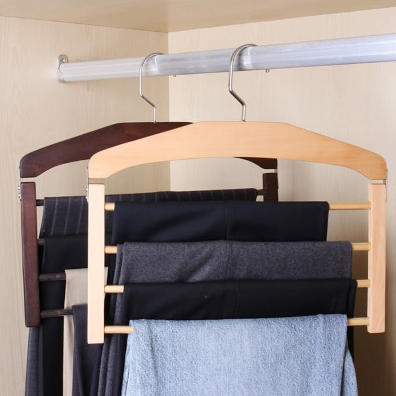 Solid Wood Pants Hanger Multi-Layer Non-Slip Clothes Drying Rack Space Saving Organizer for Home Closet Storage