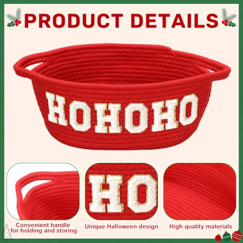 Fumete 3-piece Christmas woven storage baskets with chenille rope, ideal for ornament and holiday decoration organization.
