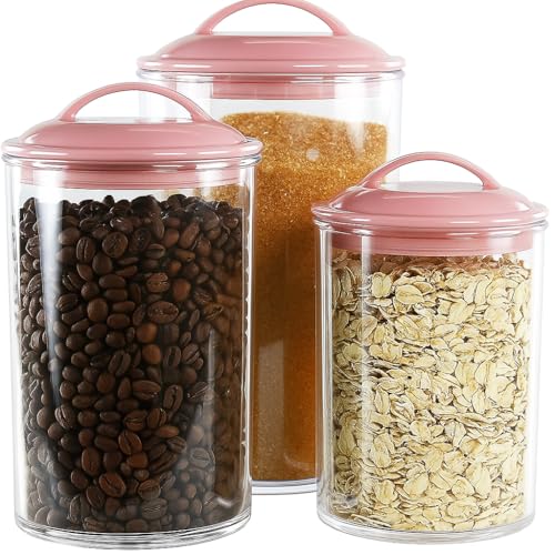 Reston lloyd Food Storage Containers, BPA Free Airtight Canisters for Cereal, Pasta, Sugar, Coffee, Flour, Cookies, Loose Tea, for Kitchen Organization, Set of 3, Pink Set of 3 Multi-Purpose