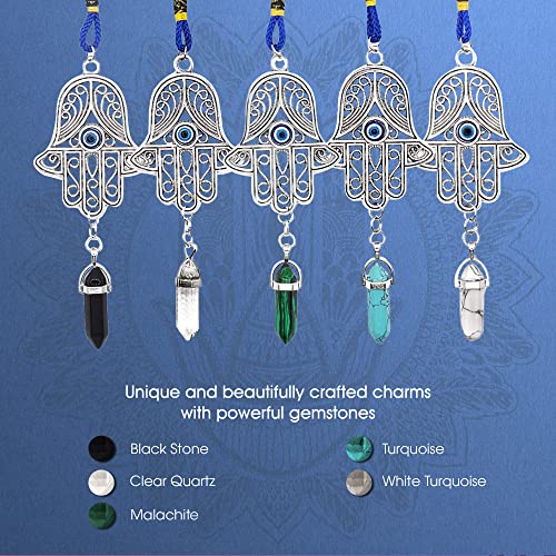 LUCKBOOSTIUM Silver Ornate Hamsa Hand Jeweled Keychain - Evil Eye Protection, Hanging Gemstone - Good Luck Charms 1.8"x9" Amethyst