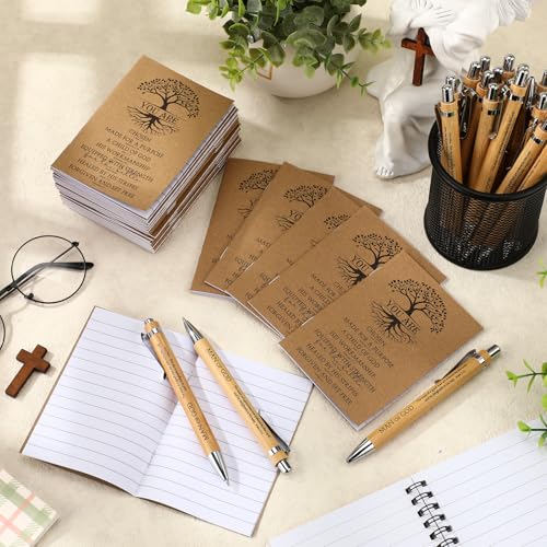 Sinload 30 Sets Christian Notebooks Bulk Gift for Church Bible Verse Journal Mini Religious Notepad Bamboo Pens Bible Study Groups Supplies Christian Gift for Men Women Church Member Religious Family