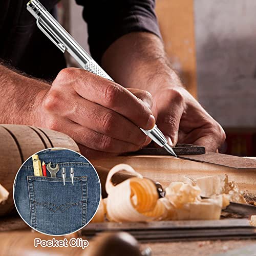 4 Pcs Tungsten Carbide Etching Tool with 20 Replacement Tips, Aluminium Carbide Engraving Pen With Clip, Metal Engraving Tool for Glass Ceramics and Hardened Steel Sheet silver