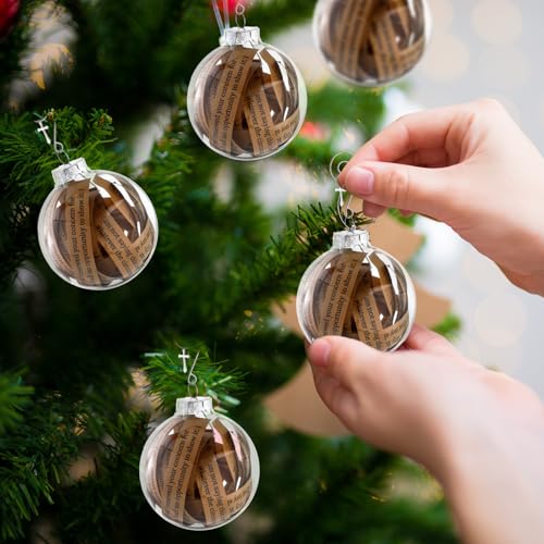 2Pcs Christian Christmas Ornaments Bible Ball Religious Gift Rescued Antique Bible Glass Religious Hanging Ornament with Silver Cross Xmas Tree Decoration for Home Office Church 2