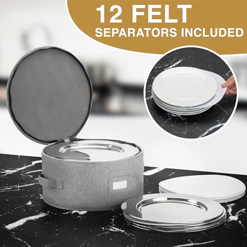 China Storage Container for Charger Plate - Includes 12 Felt Dividers. Hard Shell and Stackable with Padded Interior. Great for Platters, Big Plates and Serving Dishes up to 12.5" W Charger Plate Case