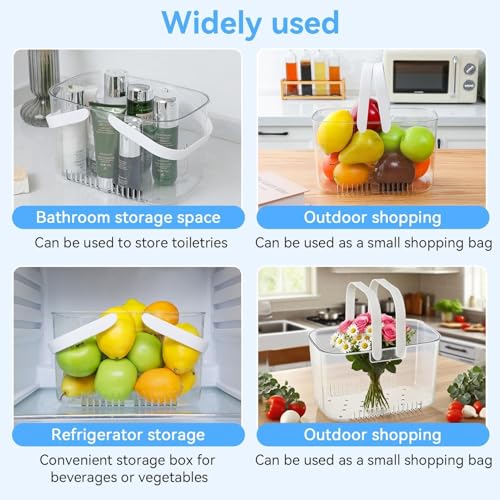 Shower Caddy Basket, Plastic Bathroom Shower Caddy with Handle and Drain Holes, Tote Organizer Basket Bin for Dorm Bathroom College Gym, 10.24in*5.9in*5.9in