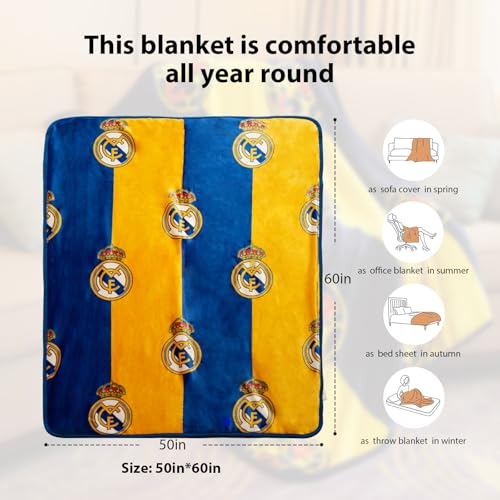 Real Madrid Sherpa Lined Throw 50"x60" - Fleece Fan Couch Bed Blanket