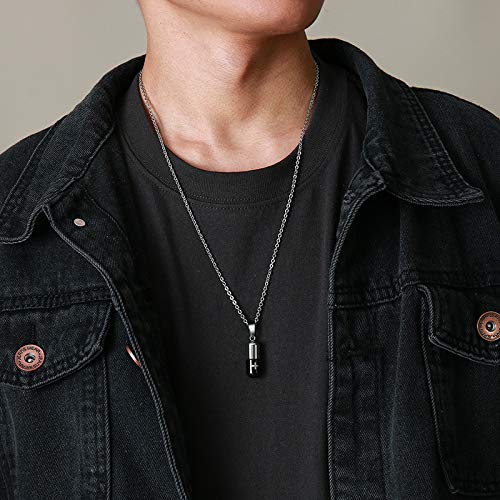 Rockyu Cross Capsule Necklace for Men Gold Black Engraved Cross Stainless Steel Memorial Keepsake Pendant 20 Inch Chain