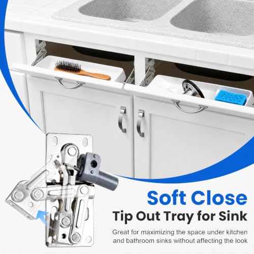 danifikoho 11-inch tip-out plastic sink tray with cushioned soft-close hinge, dimensions 10.8" x 3.9" x 1.9", for kitchen storage.