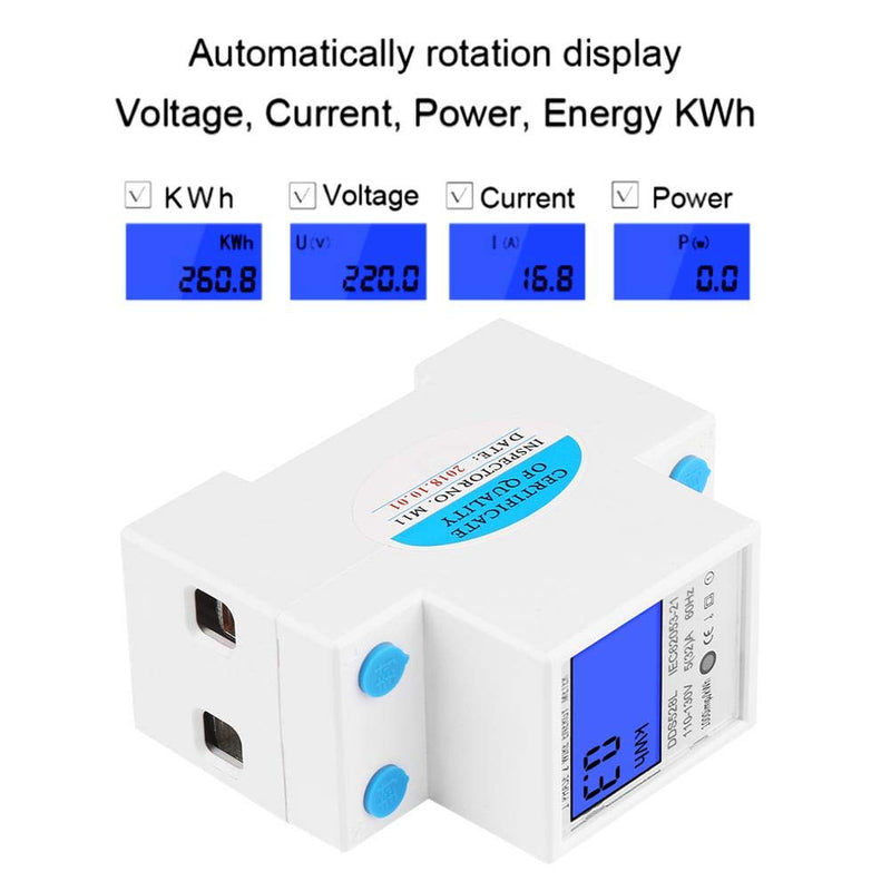 [Australia - AusPower] - Digital Energy Meter, 5-32A 110-130V 60Hz LCD Backlight Single Phase Energy KWh Meter 35mm DIN Rail Mounting with Buckle & Seal 