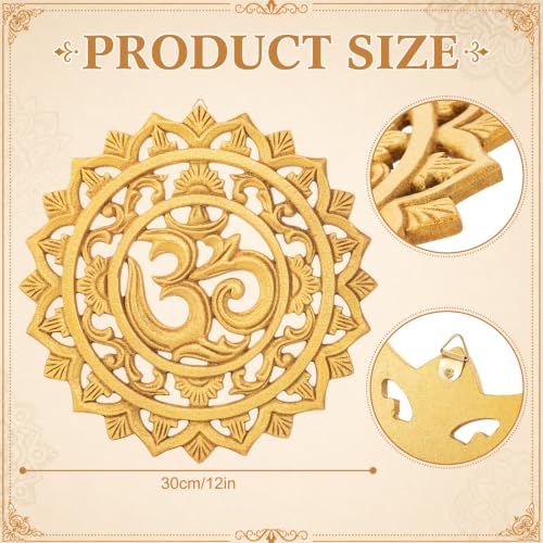 RattanView Wooden Om Wall Decor Hanging Art Golden Om Round Decoration Gold