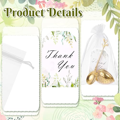 25 Sets Bridal Shower Tea Party Favor for Guests Heart Shape Infuser Ball Leaf Tea Spoon for Loose Teas with Thank You Cards Organza Bag Wedding Souvenir Teas Party Decorations (Gold)