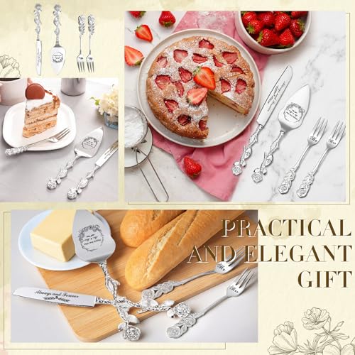 4 Pcs Silver Cake Cutting Set for Wedding Cake Knife and Server Set