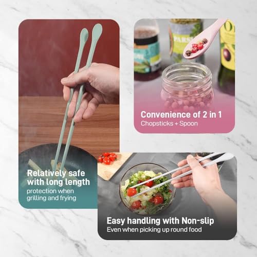 Long Silicone Cooking Chopsticks 12 Inch, 3 Pairs Pink Green Grey 3 Color Set