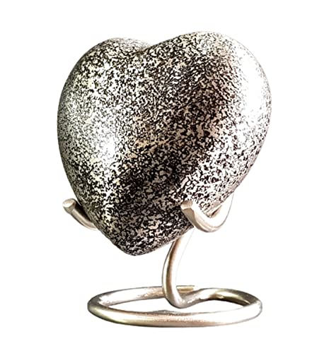 eSplanade Brass Mini Cremation Urn Heart-Shaped Keepsake Memorial Jar Pot Container | Small Urn for Funeral Ashes Burial | Textured Metal Keepsake with Stand | Silver - 2.75" Inches
