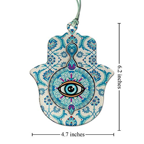 Evil Eye Decor | Hamsa Hand of Fatima ojo turco Nazar Amulet Hanging Priestly Blessing Protection for Home & Gift (6.5" - Blue Eye)