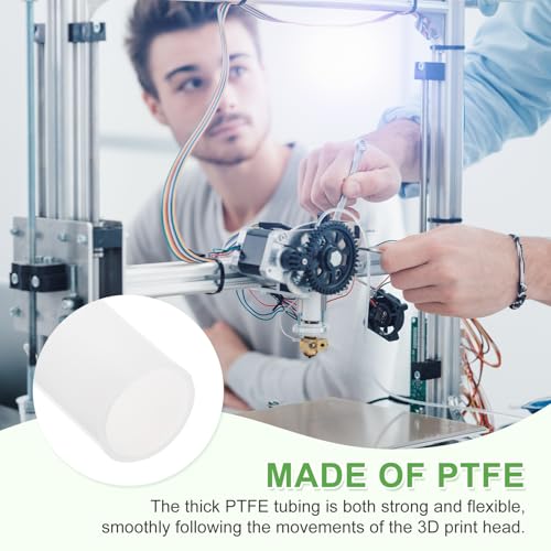 sourcing map 1M/3.3ft PTFE Tube, 12mm ID x 14mm OD Low Friction Heat Resistant PTFE Tubing for Most Drive Extruder 3D Printer Filament(White) White