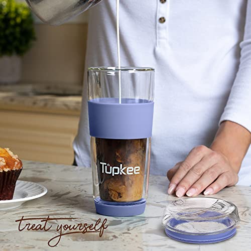 Double Wall Glass Tumbler, 14-Ounce Glass Travel Coffee Mug - 2 Pack Jacaranda