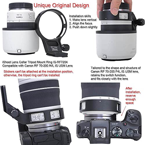 iShoot Metal Lens Collar Tripod Mount Ring Compatible with Canon RF 70-200 f/4L is USM, Lens Support Holder Bracket Bottom is Arca Fit Quick Release Plate Dovetail Groove for Arca Tripod Clamp