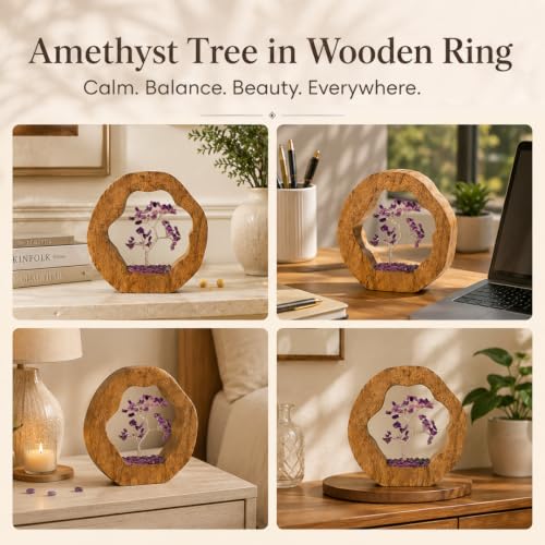 RITUALISTIC Amethyst Crystal Tree of Life in Wooden Ring - Spiritual Gift for Energy Flow & Chakra Healing, Feng Shui Gemstone Bonsai Tree, Home Decor, Wealth & Luck | Perfect for Gift