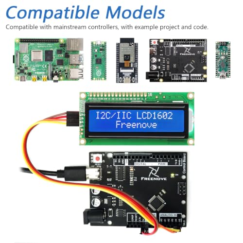 Freenove I2C IIC LCD 1602 Display Serial 16x2 Screen New Type (Pack of 2) | Compatible with Arduino Nano Raspberry Pi Pico ESP32 Development Board I2C 1602 2 Pack