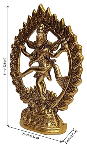 Purpledip Metal Wall Hanging Plate Plaque Nataraja: Golden Idol of Siva in Cosmic Dance Inside A Ring of Fire (12515A)