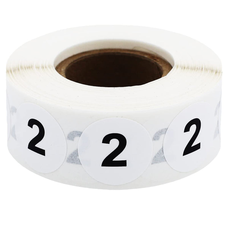 White with Black Number 2 Circle Dot Stickers, 3/4 Inch Round, 500 Labels on a Roll for Organization and Inventory - Semi-Gloss Finish - Made in the USA #2