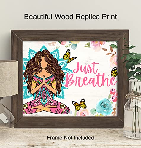 Just Breathe Wall Art - Boho-chic Wall Art for Women - Hippie Zen Artwork - Positive Spiritual Inspirational New Age Gift - Spa Decor - Shabby chic Namaste Yoga Picture Print UNFRAMED 8x10