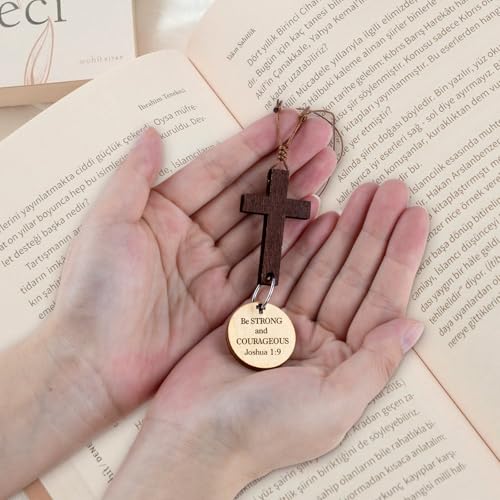 Cross for Car Mirror Hanging, Christian Gifts for Men, Bible Verse Car Decor Accessories, Rearview Hanging Cross Ornament Religious Gift (Be Strong and Courageous) Be Strong and Courageous