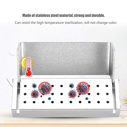 Dental Drill Disinfectant Box 30 Holes Aluminum Drill Holder Autoclavable for Dental Practice & Laboratory Silver