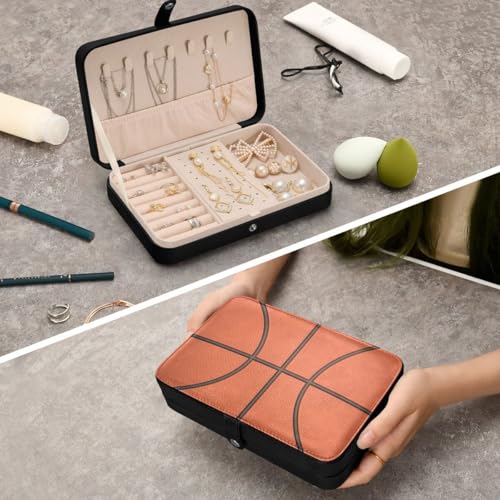 Bolaz Leather Jewelry Box Jewelry Case Storage Box Basketball For Rings Earrings Necklaces pattern 1