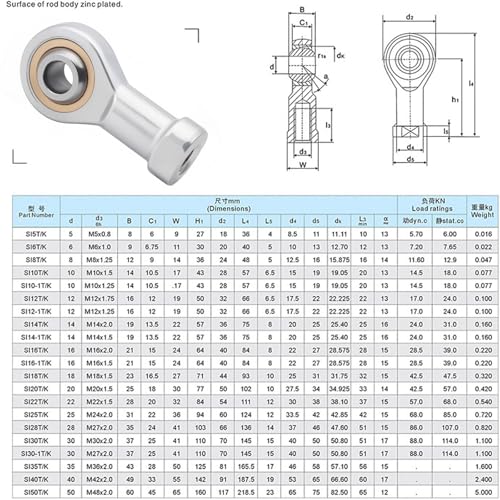 NAKUPENDA Joint Rod End Bearing Spherical Bearing M6 Steel 4 Pieces Self-Lubricating for Spherical Slide Rod Ends