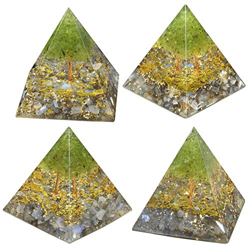 mookaitedecor Peridot Tree of Life Crystal Stone Pyramid Ornament Gray
